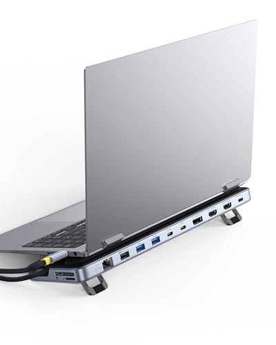 Baseus Laptop Docking Station Stand, 12 in 1 HUB Triple 4K Display, HDMI/DP, 10Gbps USB A/C, Fast Data Transfer, PD 100W, Ethernet, TF/SD, Docking Station USB C with Stand for Windows