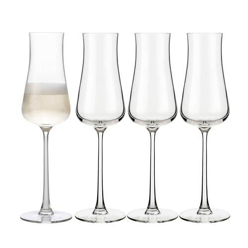 Libbey Signature Stratford Champagne Flute Glasses Set of 4, Artful, Lavish Stemmed Wine Glasses, 8 oz Sparkling Wine Glasses for Weddings, Birthdays
