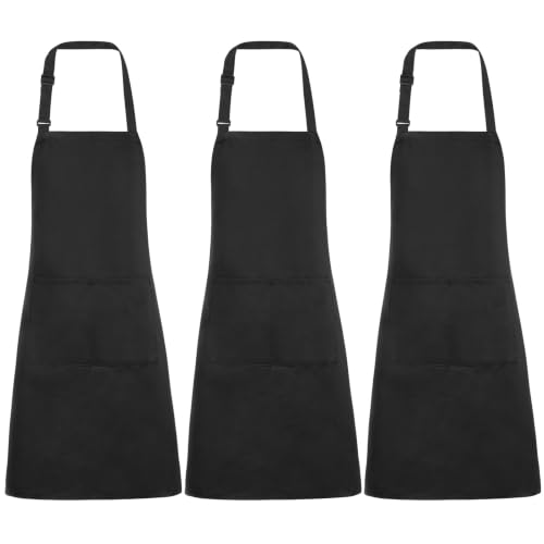 XLSXEXCL 3 Pack Adjustable Bib Apron Unisex Black Apron with 2 Pockets at Amazon