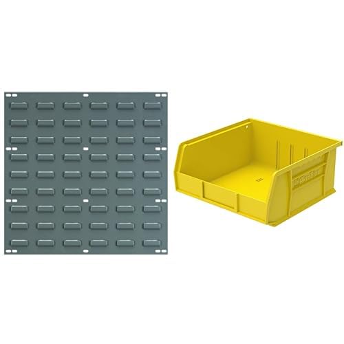 Akro-Mils 4-Pack 18"x19" Steel Wall Mount Louvered Panel with 6-Pack of 11 x11 x5 AkroBins Stackable Plastic Storage Bins (Yellow), Organization Bundle for Garage, Workshop, Classroom Image
