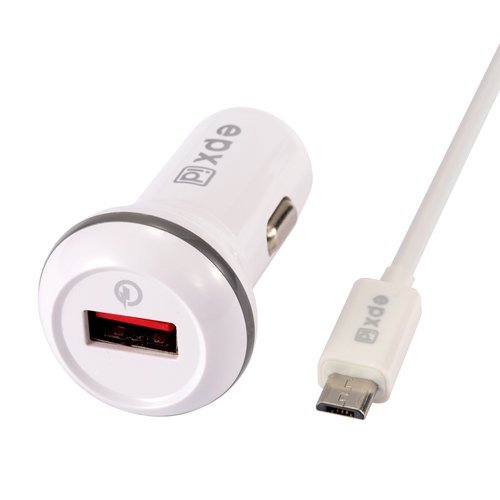 [Qualcomm Certified ] epxid Quick Charge 2.0 JoltDrive 18W USB Car Charger Adapter for SAMSUNG Galaxy S6/S6 Edge and more (2.4A for Android, 2A for Apple; Free 3.3FT Micro USB Cord Cable)-white