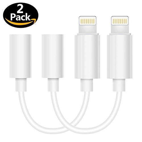 (2 Pack) Lavir Lighting to 3.5mm Headphone Jack aux Cable Adapter Compatible with iPhone 7/7 Plus (iOS 10.2,10.3)-White