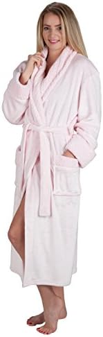 Women's 48" Spa Style Full Length Robe with Velvet Collar &amp; Cuffs (Large, Soft Pink)