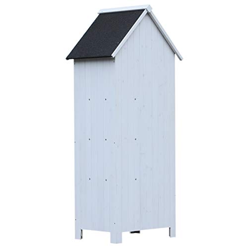 Outsunny Gartenschrank Holz Gerätehaus Gartenhaus Geräteschuppen Geräteschrank Holzhütte Giebeldach Bitumenpappe Weiß 77… – Bild 7