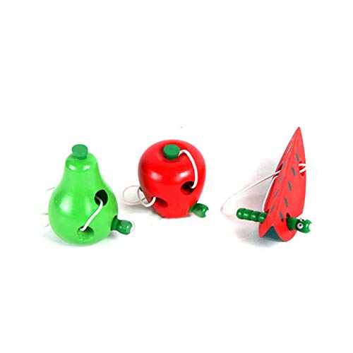 HsgbvictS Toys for All Ages Lovely Wooden Apple Pear Watermelon Worm Eat Fruit Baby Kids Threading Toy - Apple