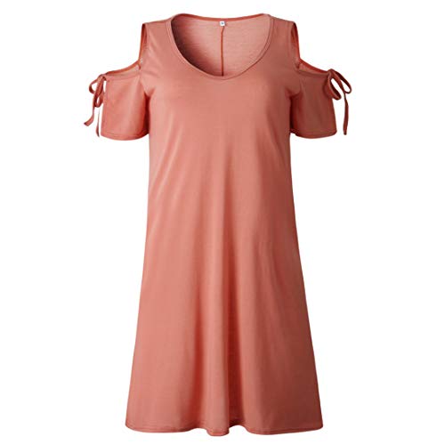 Ajpguot-Vestiti-da-Donna-Fuori-dalla-Spalla-Abito-di-Maglietta-Estivo-Abiti-da-Spiaggia-Elegante-Mini-Vestito-di-Colore-Solido