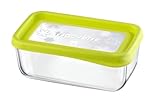 Bormioli Rocco Frigoverre Fun Rectangle Glass Container with Green Lid, 37-1/4-Ounce