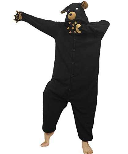 dressfan Unisex Black Bear Onesie Pajamas Costume Animal Bear Carnival Halloween Cosplay Costumes One Piece Pajamas for Women Unisex Adult,S