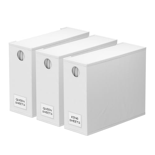 SpaceAid Faltbare Aufbewahrungsbox mit Fenster für XL-Bettlaken (Queensize- und Kingsize-Bett), Weiß, 3 Stück