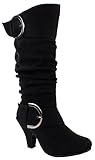 Top Moda Shoes Women's Auto-8 Zipper Closure Mid Heel Boots with Buckle Decorations