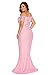 Elapsy Womens Elegant Plus Size Off Shoulder Strapless High Slit Floral Bridesmaid Party Club Long Cocktail Maxi Dress Party Gown Pink XXX-Large