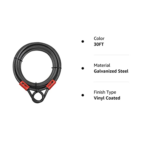 BV 30FT Security Steel Cable with Loops, Flex Cable, Lock Cable 3/8 Inch, for ULock and Padlock