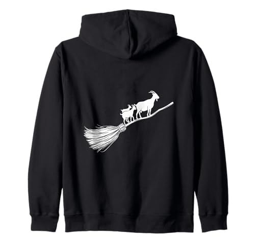 Flying Halloween Goats with Baby Goat Witch Broom Zip Hoodie
