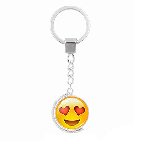 Fan-Ling Creative Funny Face Double-Sided Rotating Time Gemstone Metal Key Holder, Keychain,Key Ring, Key Chains,Cell Phone Chain,Glass Pendant Holder,Bag Pendant Car Accessory,Cute Ornaments (C)