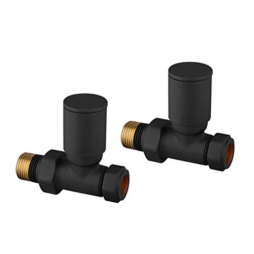 Radiator Valves for Central Heating (Pair) - for Bathroom (Black Straight 15mm)