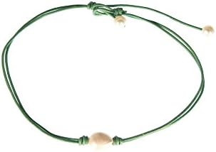 Jamierocks LLC Oval Shell-Pearls and with Double Cords Wrap-Around Long Leather Choker Necklace (Mint)