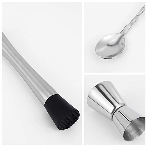 TNCO 25,4 cm Edelstahl-Stößel, Rührlöffel und Messbecher, 0,5/28,3 g, Cocktail-Shaker aus Edelstahl, 3-teiliges Set… – Bild 3