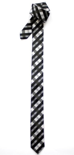 Retreez Tartan Check Patterns Woven Microfiber Skinny Tie - Black and Grey