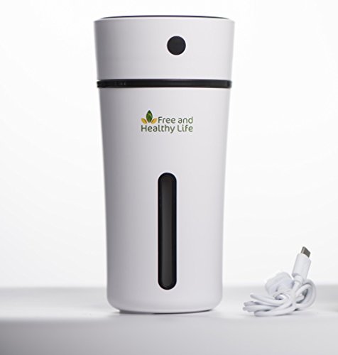 Free and Healthy Life Mini Humidifier Travel Portable Car Small Cool Mist Office Nightstand LED Light Ultrasonic Capacity 300ml - Black Accent