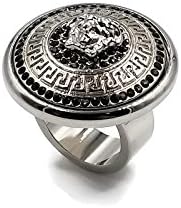 Versace Signature Medusa & Greek Keys Black Swarovski Crystal Dome Cocktail Ring