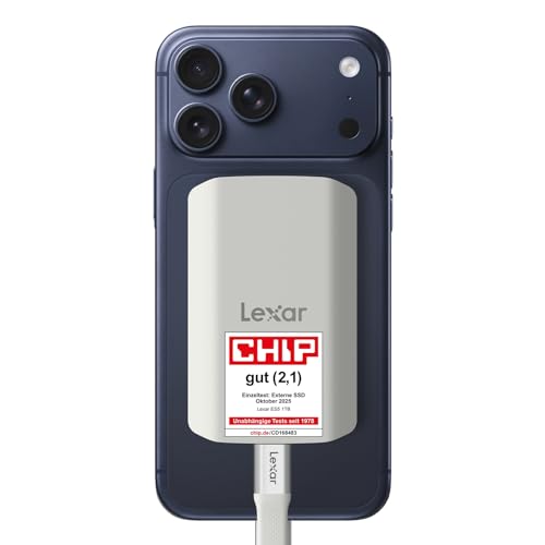 Lexar ES5 Tragbare SSD 1TB, USB 3.2 Gen2x2 mit bis zu 2.000 MB/s Lesen und Schreiben, IP65-Schutz, Magsafe Phone SSD Unterstützt Apple ProRes 4K (iPho