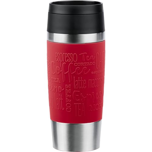 Emsa N20204 Travel Mug Classic Insulated Mug 0.36 litres Comfort Screw Cap Stainless Steel 4 Hours Hot and 8 Hours Cold 100% Leak-Proof Dishwasher Safe 360° Drinking Opening Dark Red