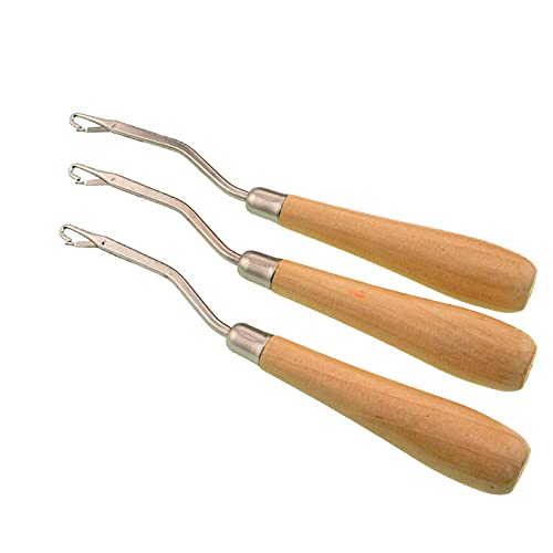 3pcs Latch Hook Set,Wooden Bent Latch Hook Knitting Tool Needle Crochet Hook with Wood Handle for Braid Hair Scarf Carpet Crafts