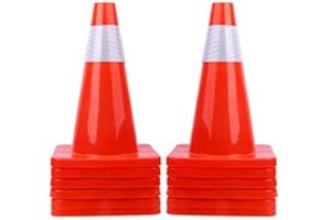 BLQH 12 Pack 18" Traffic Cones Safety Road Parking Cones Weighted Hazard PVC Cones Construction Cones for Traffic Fluorescent Orange with w/4" Reflective Strips Collar Plastic Safety Signs (12)