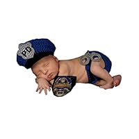 Pinbo Newborn Baby Boys Photography Prop Crochet Knitted Police Hat Diaper