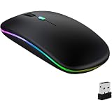 ANYOUI Wireless Bluetooth Mouse, LED Slim Dual Mode (Bluetooth 5.1 + USB) 2.4GHz Rechargeable Silent Mouse, Computer Mice With USB Receiver (Black)