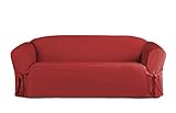 Linen Store Microsuede Slipcover Furniture Protector Cover, Ruby, Sofa