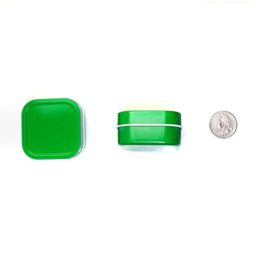 24 Piece Mimi Pack 2oz Shallow Square Tin Can Solid Top Lid Steel Containers For Favors, Spices, Balms, Gels, Candles, Gifts, Storage (Green)