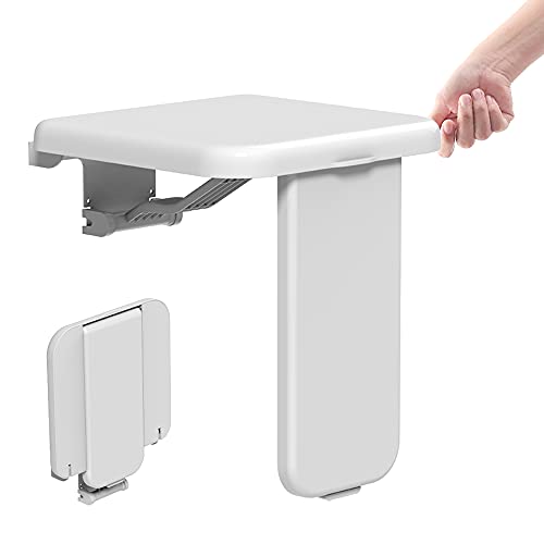 Heuffe Wall-Mounted Folding Shower Seat Fixed Foot – 200 kg Max Reach Folding Stool Adult / PMR Non-Slip Surface ABS White for Bathroom