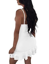 MIZOCI - Vestido sexy con tirantes de espagueti, sin mangas, cintura recortada, volantes, para mujer