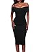 Tiksawon Womens Sexy Ruched Off Shoulder Bodycon Clubwear Stage Dress L Black