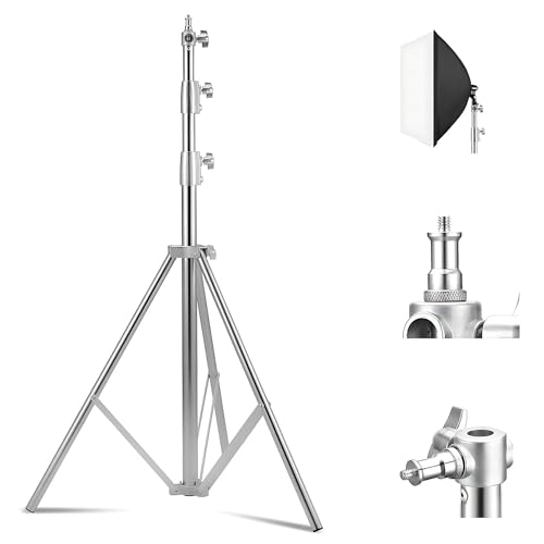 Gluckluz Stainless Steel Light Stand 280cm Heavy Duty Photo Studio Light Stand Height Adjustable Lighting Tripod Holder with 1/4" to 3/8" Universal Adapter for Home Photography Studio Softbox (Silver)