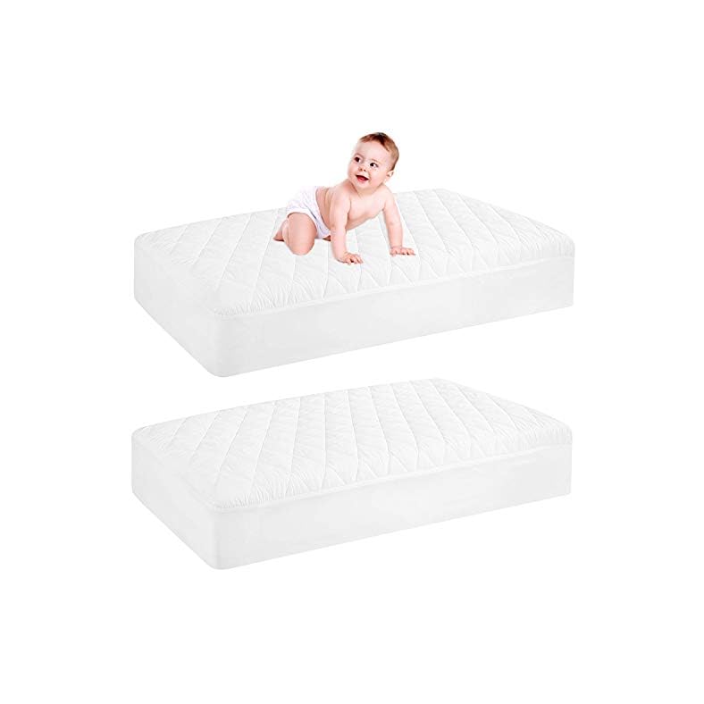 GRT 2 Pack Waterproof Crib Mattress Protector, Quilted Baby Mattress Cover Fitted Deep Pocket from 4″ up to 9″, Extra Soft Breathable & Noiseless Toddler Mattress Pad 52″x28″, White