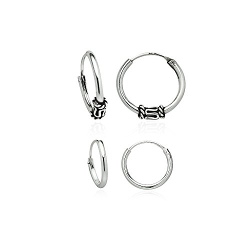 Sterling Silver 2 Pair Set of 12mm Snake Rope Bali earrings & 10mm Endless Hoop Bead Earrings