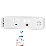 Wireless Smart Plug, WiFi Dual Smart Home Light Remote Control Outlet Power Switch with USB Fast Charging Ports,Compatible with Alexa Google Home(2 Outlets,2 USB Ports)
