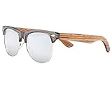 Ablibi Bamboo Wood Semi Rimless Sunglasses with Polarized Lenses in Original Boxes (Zebra Wood, Silver)