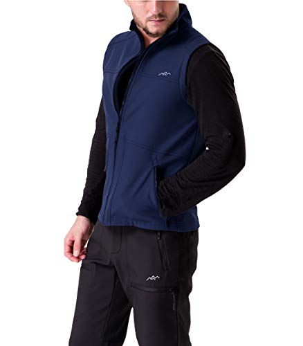 Trailside Supply Co.Men's Fleece-Lined Softshell Vest Outdoor Travel Gilet Stand Collar Water-Repellent,Dark Blue,L