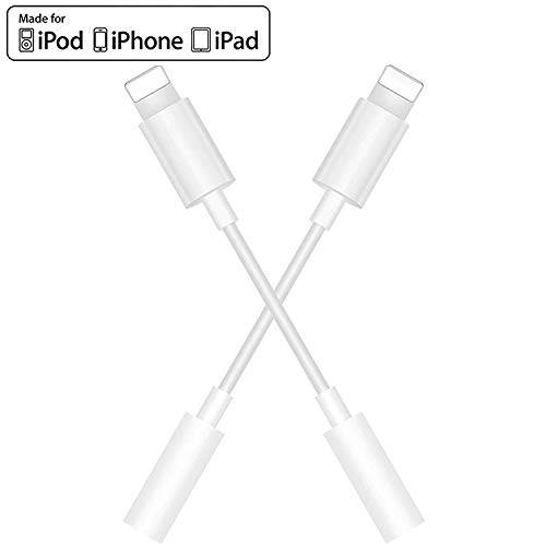 [Apple MFi Certified] 2 Pack Headphone Adapter for iPhone X, Lightning to 3.5mm Headphone Aux Audio Stereo Compatible for iPhone 11/11 Pro/XS/XR 10 8 7, iPad, Support Calling & Music Control & iOS 13