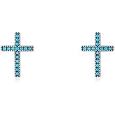 Turquoise Cross Tiny Stud Earrings 925 Sterling Silver Blue Stone CZ Cartilage Tragus Earring Sleeper Statement Stud Faith Ear Piercing Jewelry Gifts for Women