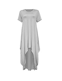 Vestido largo casual para mujer de ECHOINE - Vestido largo de manga larga floja asimétrica acanalada de manga corta suelta de verano