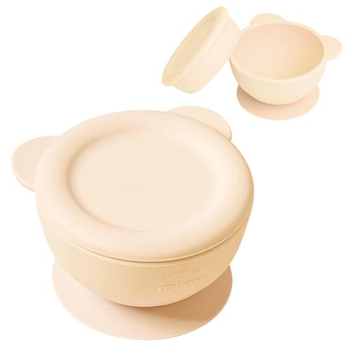 reliev(リリーブ) ファースト離乳食吸着ボウル ハニークリーム 5ヶ月～24ヶ月 吸盤付き 離乳食 食器 出産祝い ひっくり返しにくい 医療用プラチナシリコン使用 安全認証取得済み 容量メモリ付き