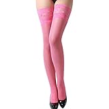 Coromose® Sexy Womens Lace Top Thigh High Stockings (Hot Pink)