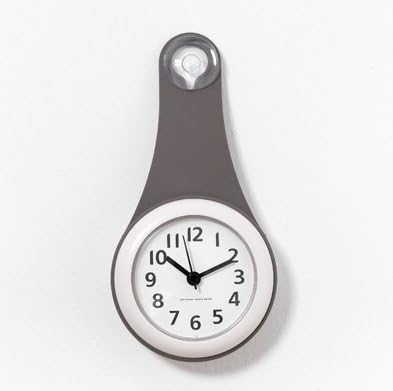 OLILEIO South Korea Creative Waterproof Bathroom Clock Sucker Fell Mute Watch Bathroom Kitchen Refrigerator Small Living Room Wall Clock, Other, Gray White Disk