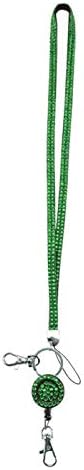 Infinity Bling Diamante Rhinestone Retractable Badge Reel Black Cruise Lanyard (Green)