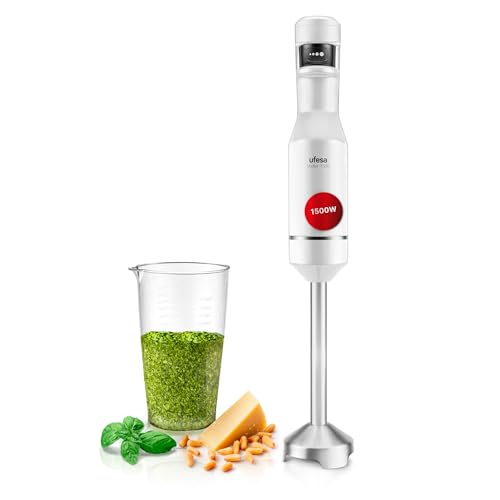 Ufesa Stellar TouchSpeed 1500W Digital Hand Blender, 4 Stainless Steel Knives, Variable Touch Sensitive Speed, Splash Proof Design, Measuring Cup Included, BPA Free