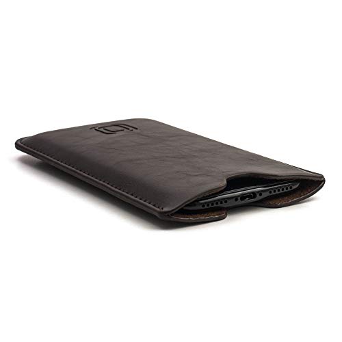 Dockem Executive Sleeve for iPhone XR; Slightly Padded Premium Synthetic/Vegan Leather with Microfiber Lining, Slim, Simple, Slip-on Case [Dark Brown]